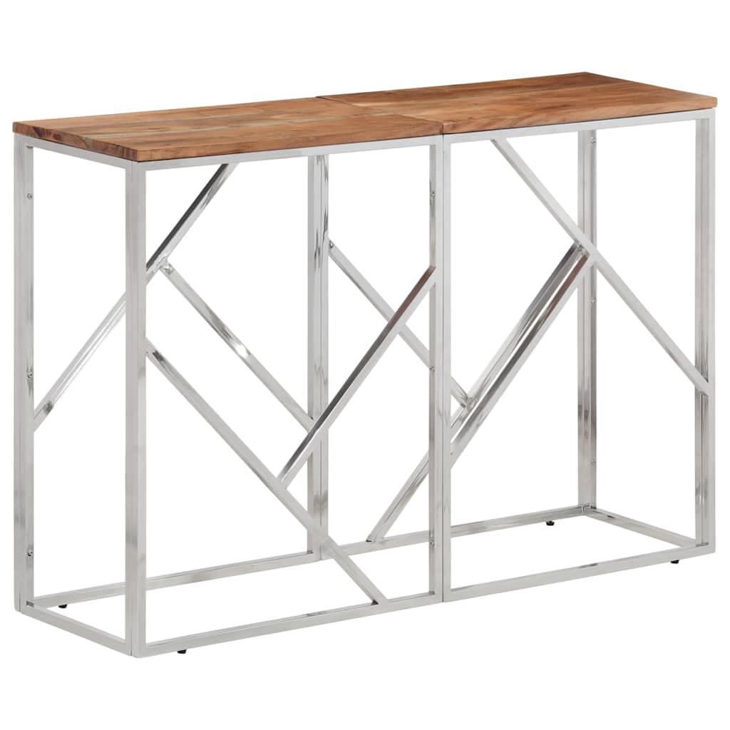 Vidaxl wandtafel roestvrij staal en massief acaciahout zilverkleurig