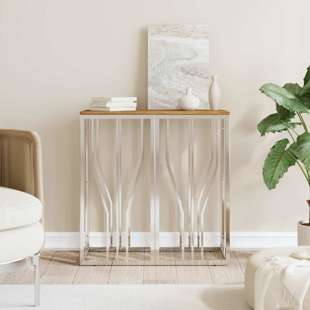 Vidaxl wandtafel roestvrij staal en massief acaciahout zilverkleurig