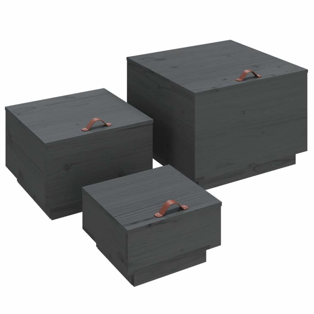 Vidaxl opbergboxen met deksels 3 st massief grenenhout grijs