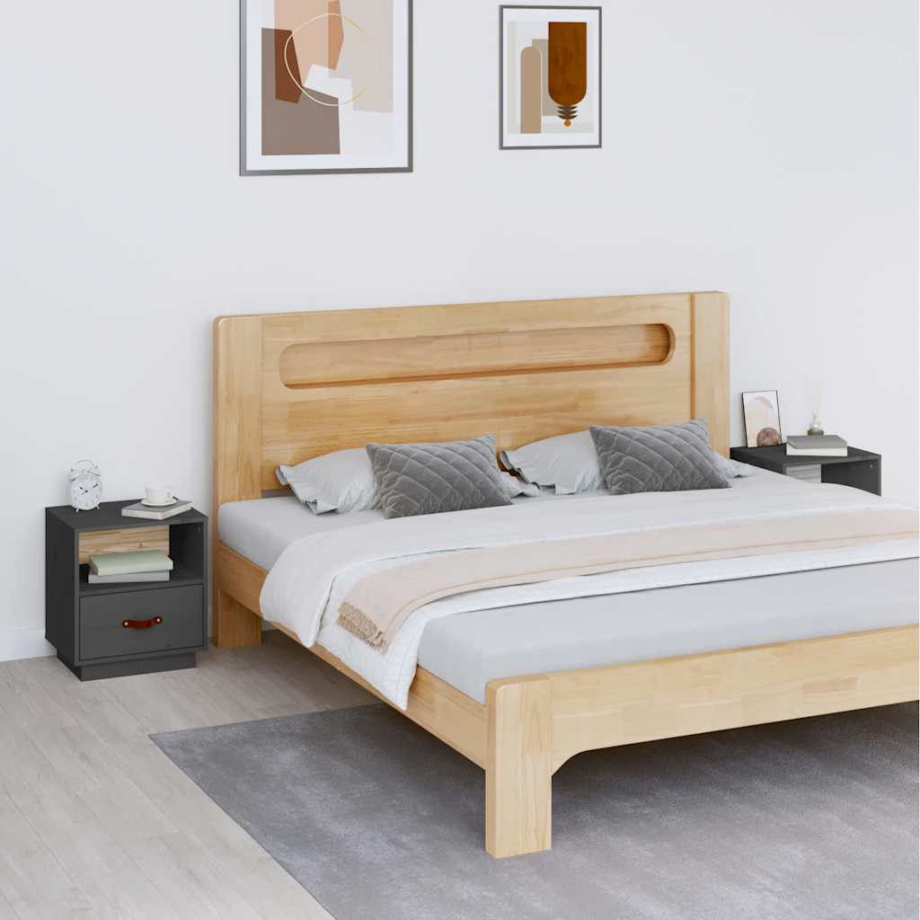 Vidaxl nachtkastjes 2 st 40x34x45 cm massief grenenhout grijs