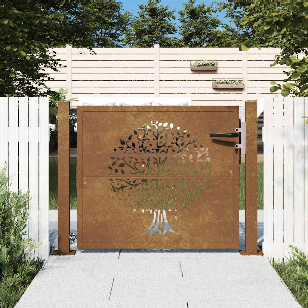 Vidaxl poort 105x105 cm boomontwerp cortenstaal