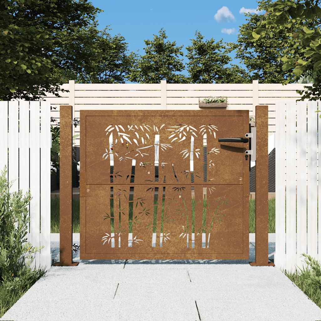 Vidaxl poort met bamboe-ontwerp 105x105 cm cortenstaal