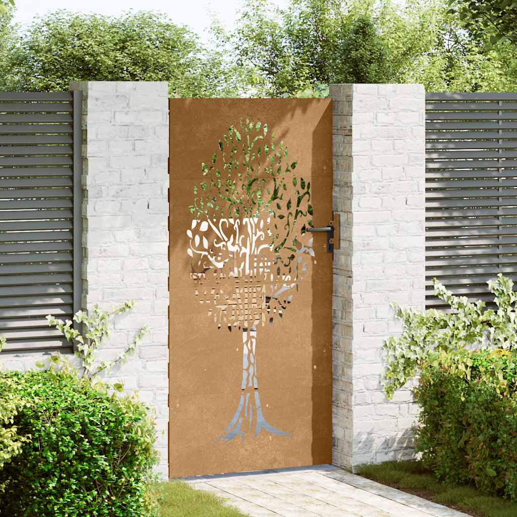 Vidaxl poort 85x200 cm boomontwerp cortenstaal