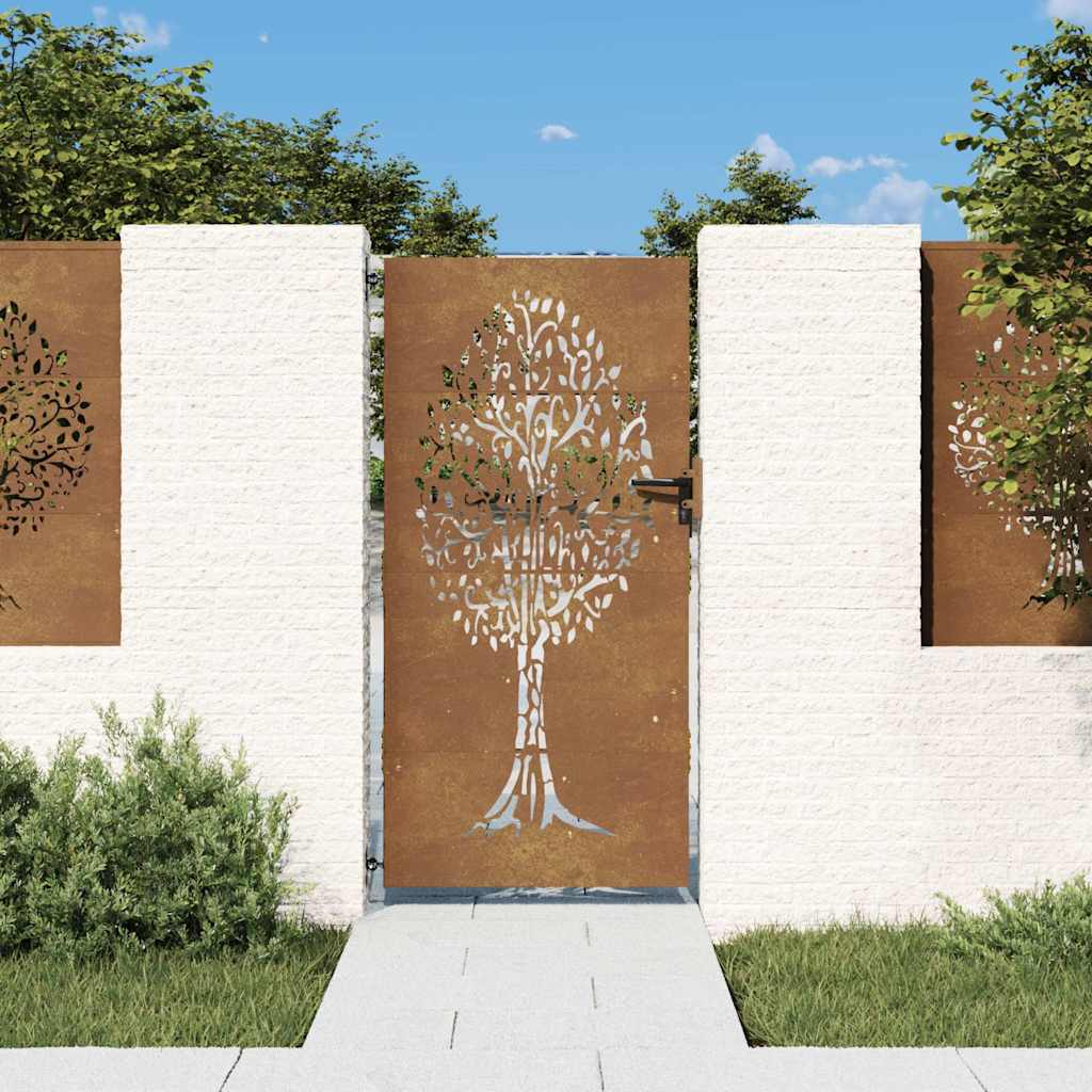 Vidaxl poort 85x200 cm boomontwerp cortenstaal