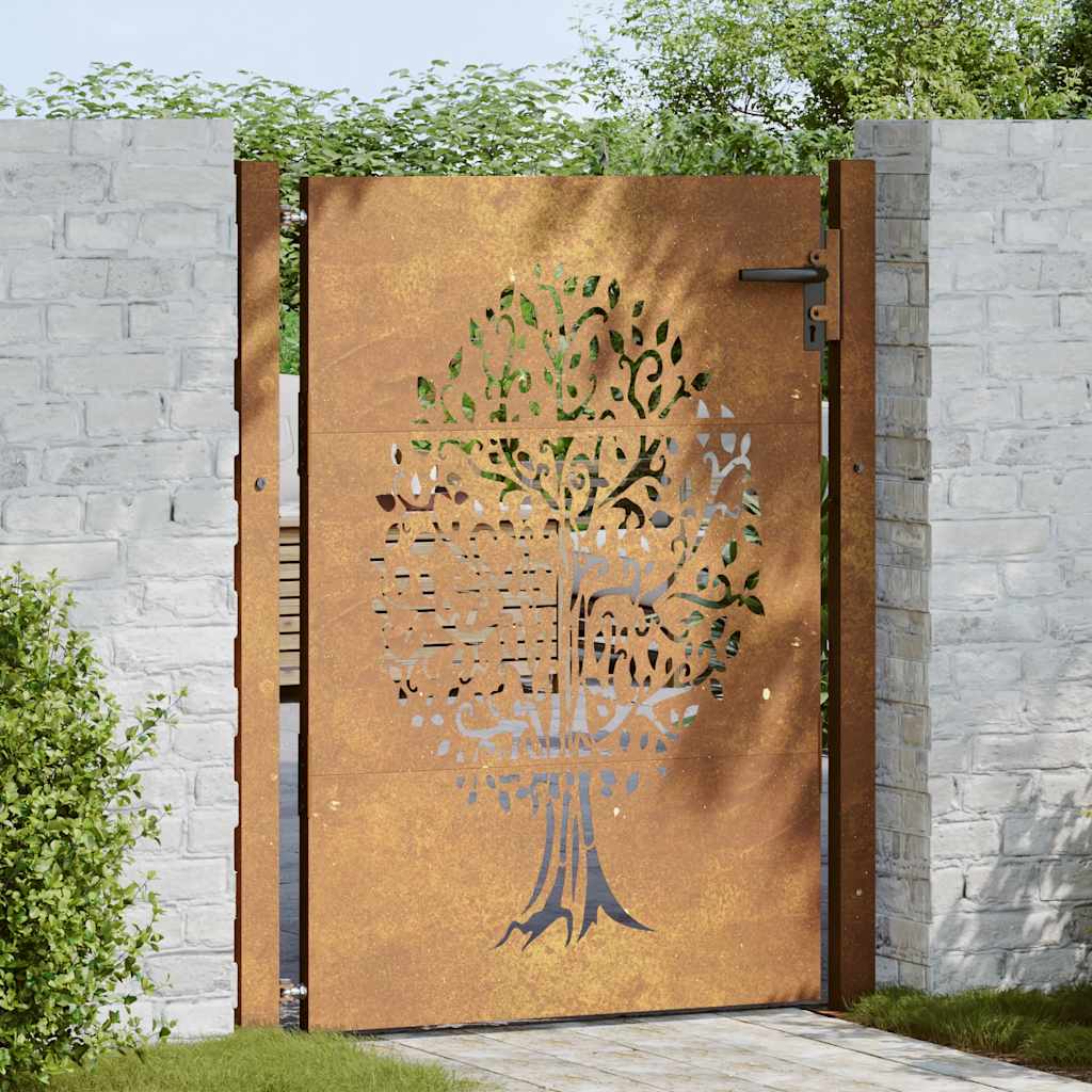 Vidaxl poort 100x150 cm boomontwerp cortenstaal