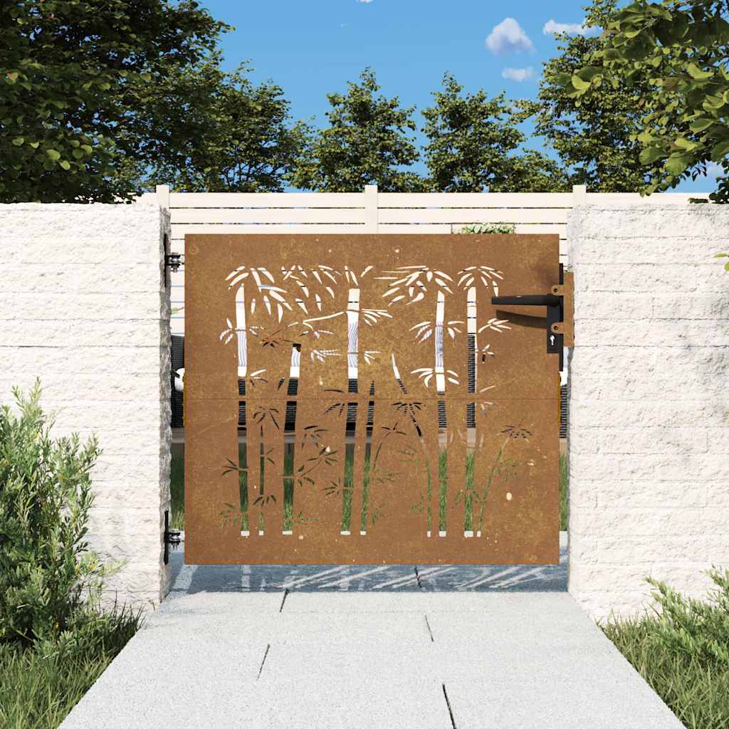 Vidaxl poort 85x100 cm bamboe-ontwerp cortenstaal
