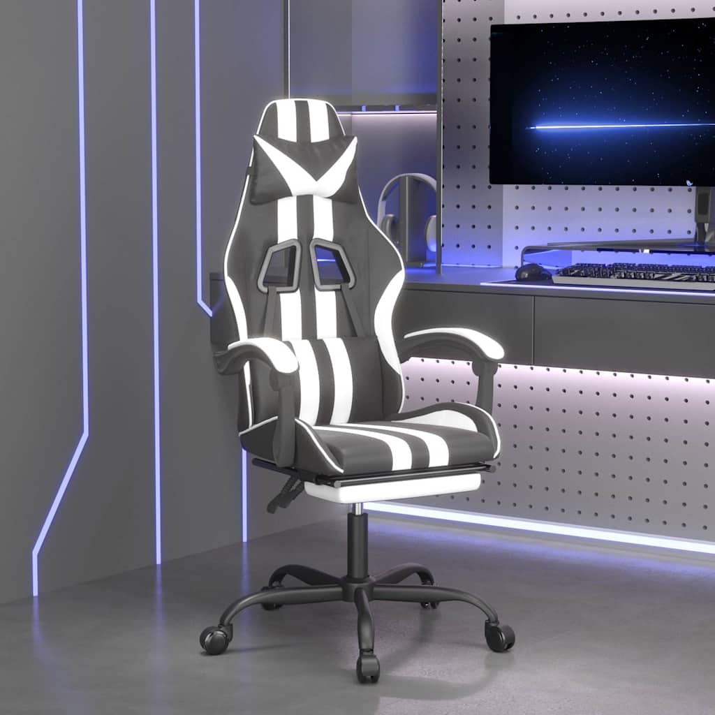 Vidaxl gamestoel met voetensteun kunstleer zwart en wit