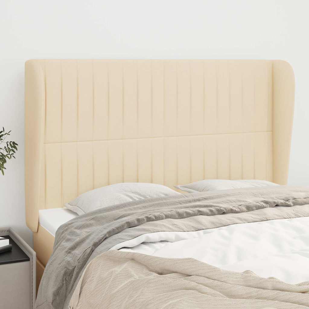 Vidaxl hoofdbord met randen 147x23x118 128 cm stof crèmekleurig