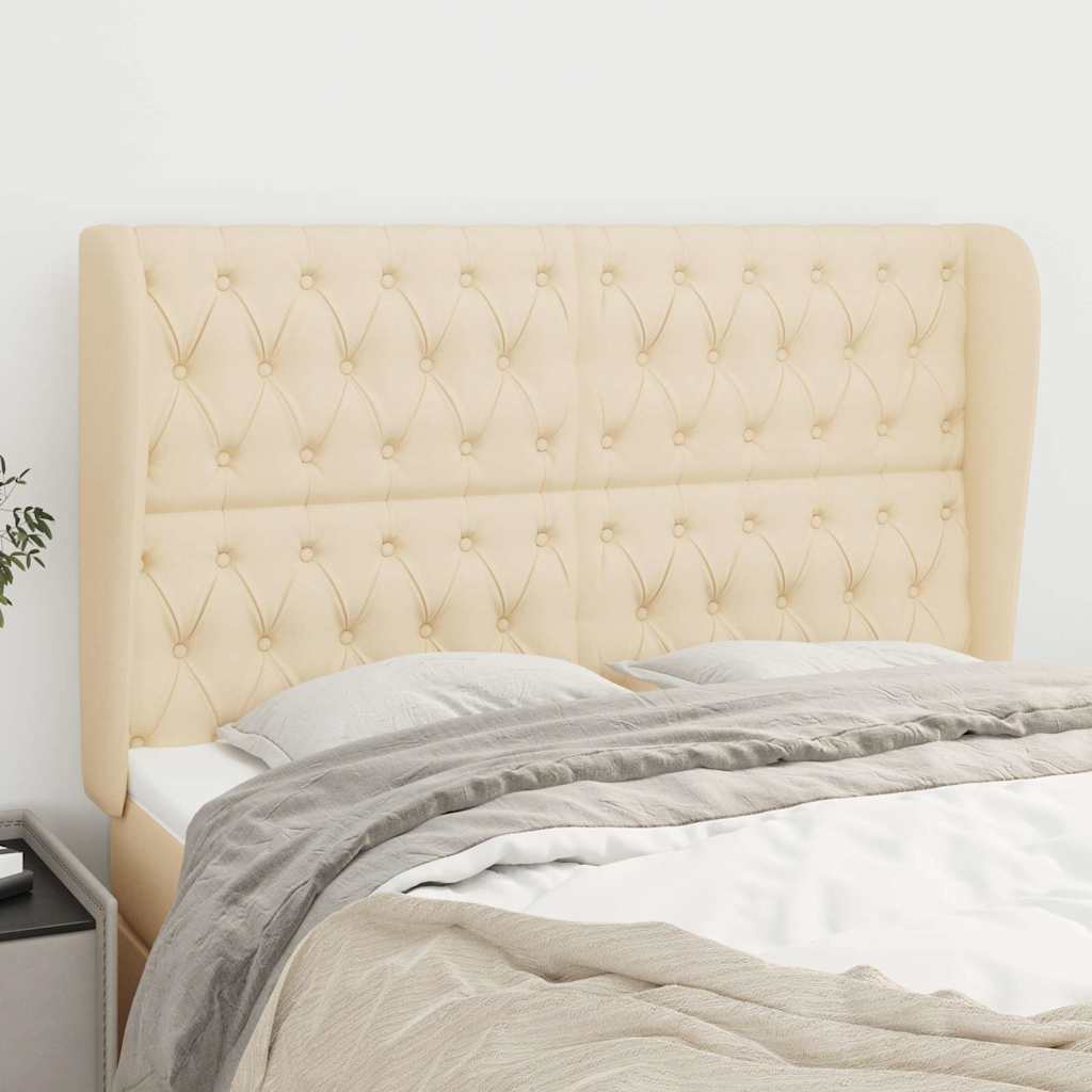 Vidaxl hoofdbord met randen 147x23x118 128 cm stof crèmekleurig