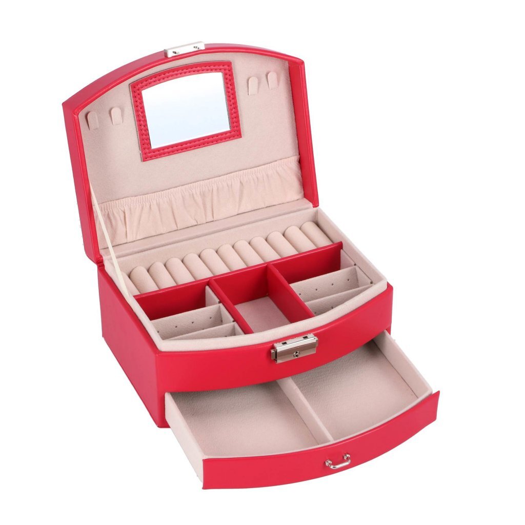 Ottosimon juwelenbox deluxe roze sieradendoosje met spiegel en lade.