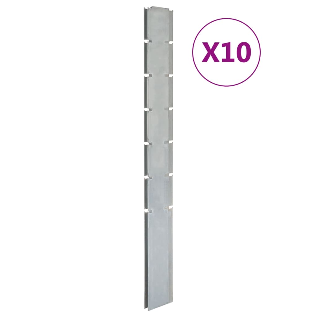 VidaXL Schuttingpalen 10 st 180 cm gegalvaniseerd staal zilverkleurig