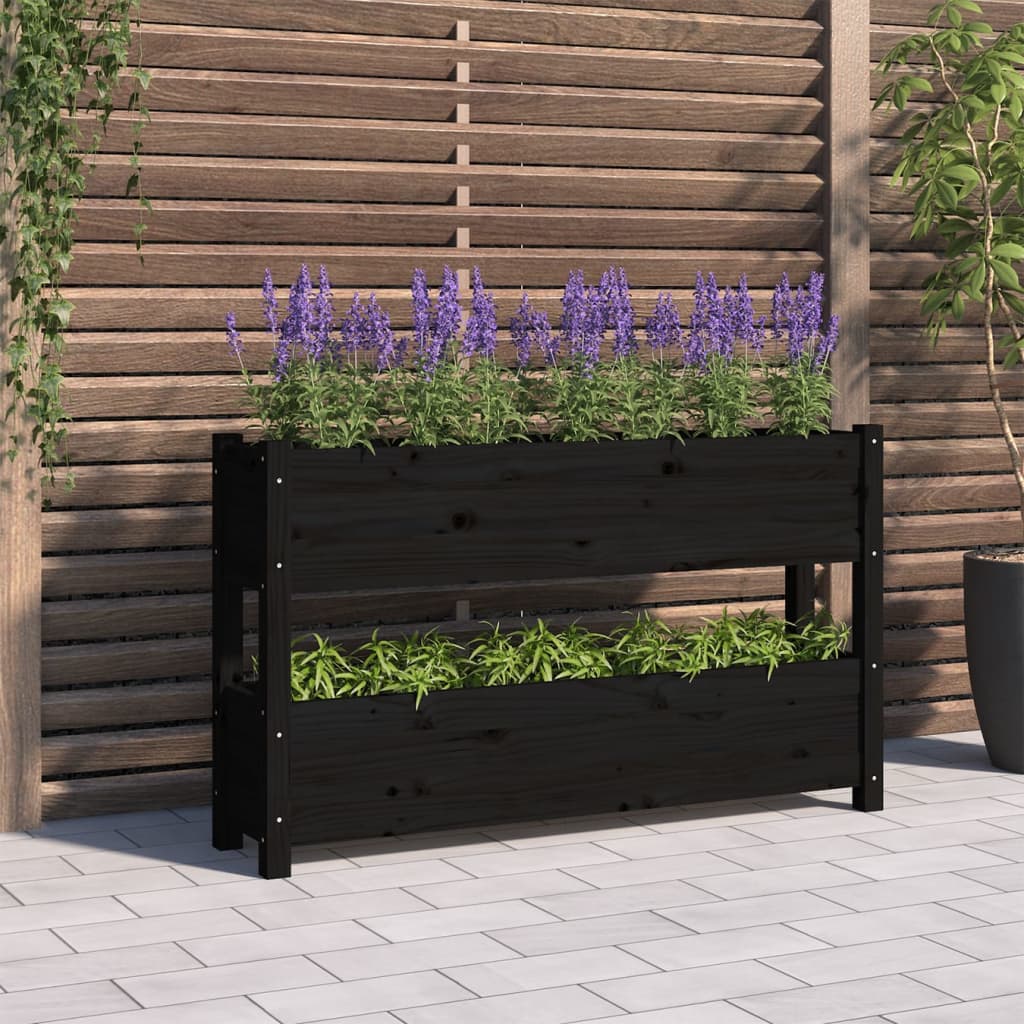 VidaXL Plantenbak 112x25x66 cm massief grenenhout zwart
