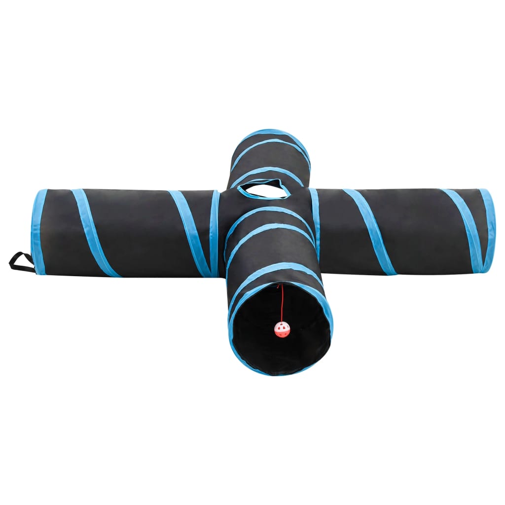 Vidaxl kattentunnel 4-voudig 132 cm polyester zwart en blauw
