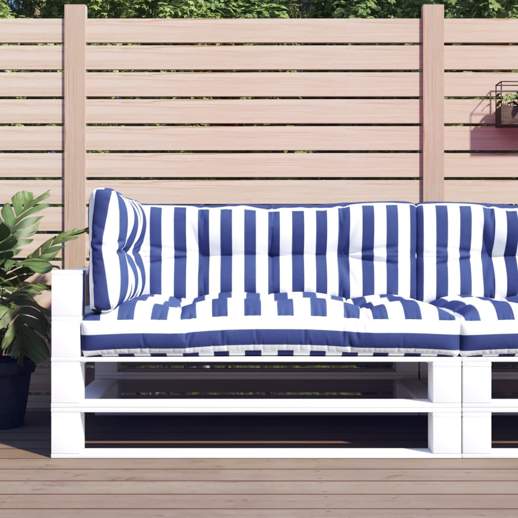 Vidaxl palletkussens 3 st gestreept stof wit en blauw