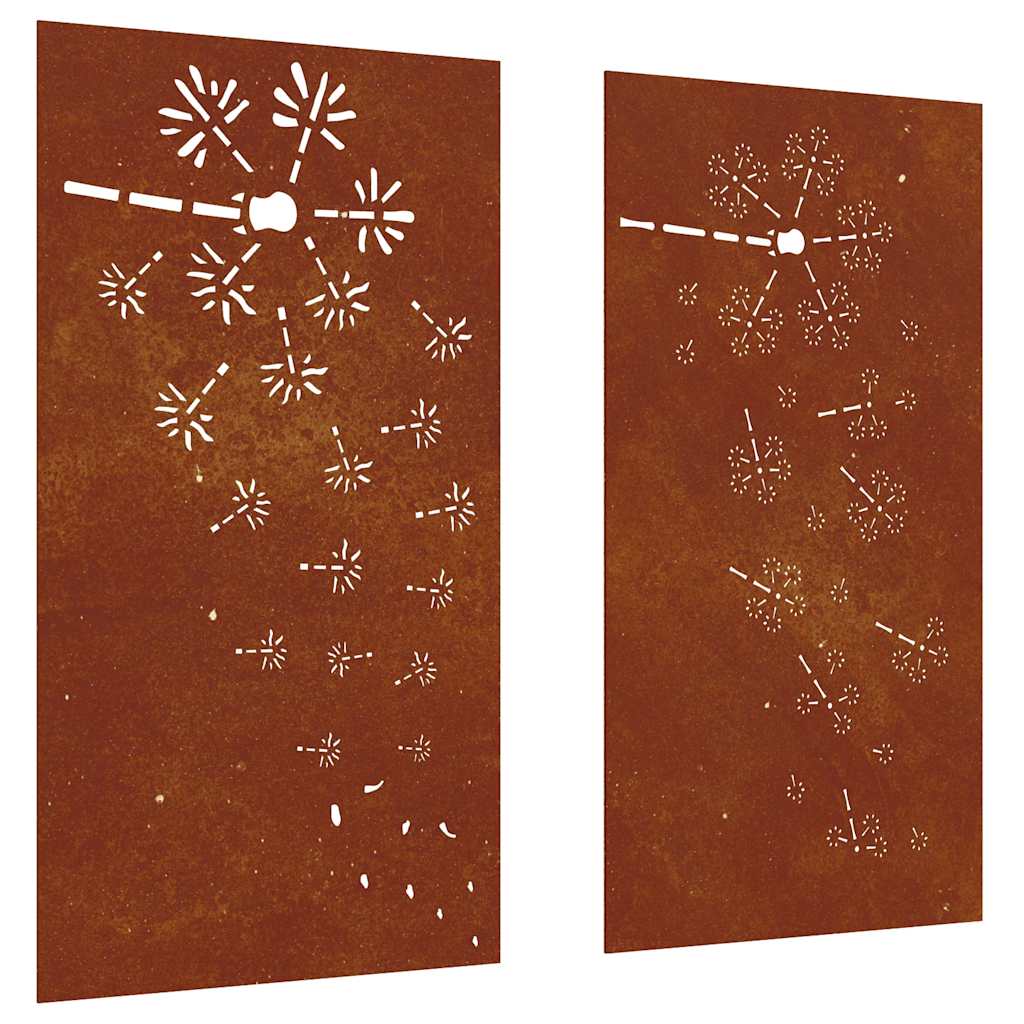 Vidaxl wanddecoratie tuin 2 st bloemenontwerp 105x55 cm cortenstaal