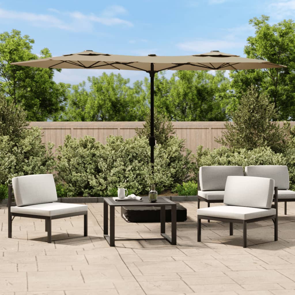 Vidaxl parasol dubbel dak met led's 316x145 cm taupe