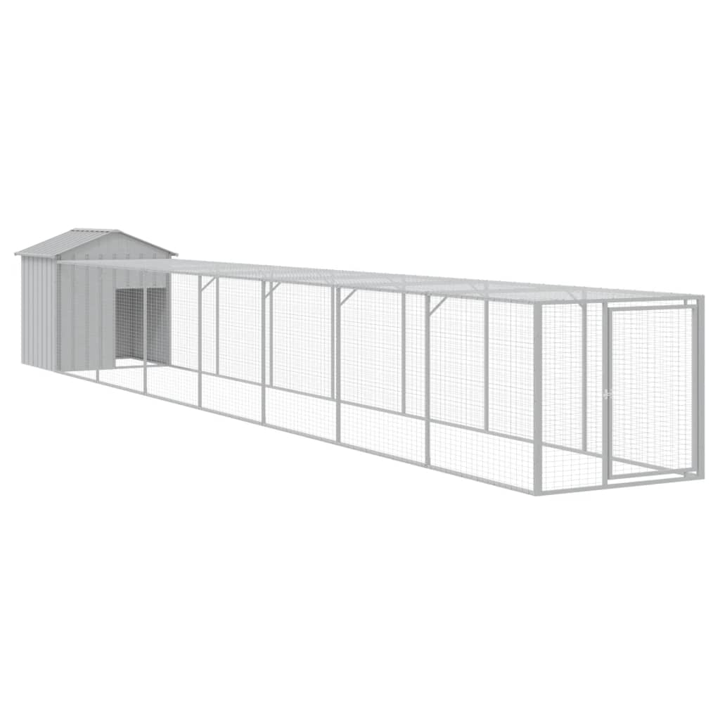 VidaXL Kippenhok met ren 117x813x123 cm staal lichtgrijs