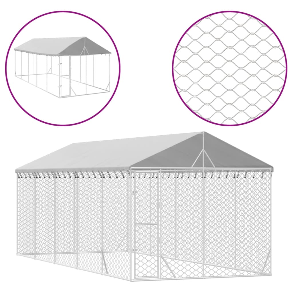 VidaXL Hondenkennel met dak 3x7,5x2,5 m gegalvaniseerd staal zilver
