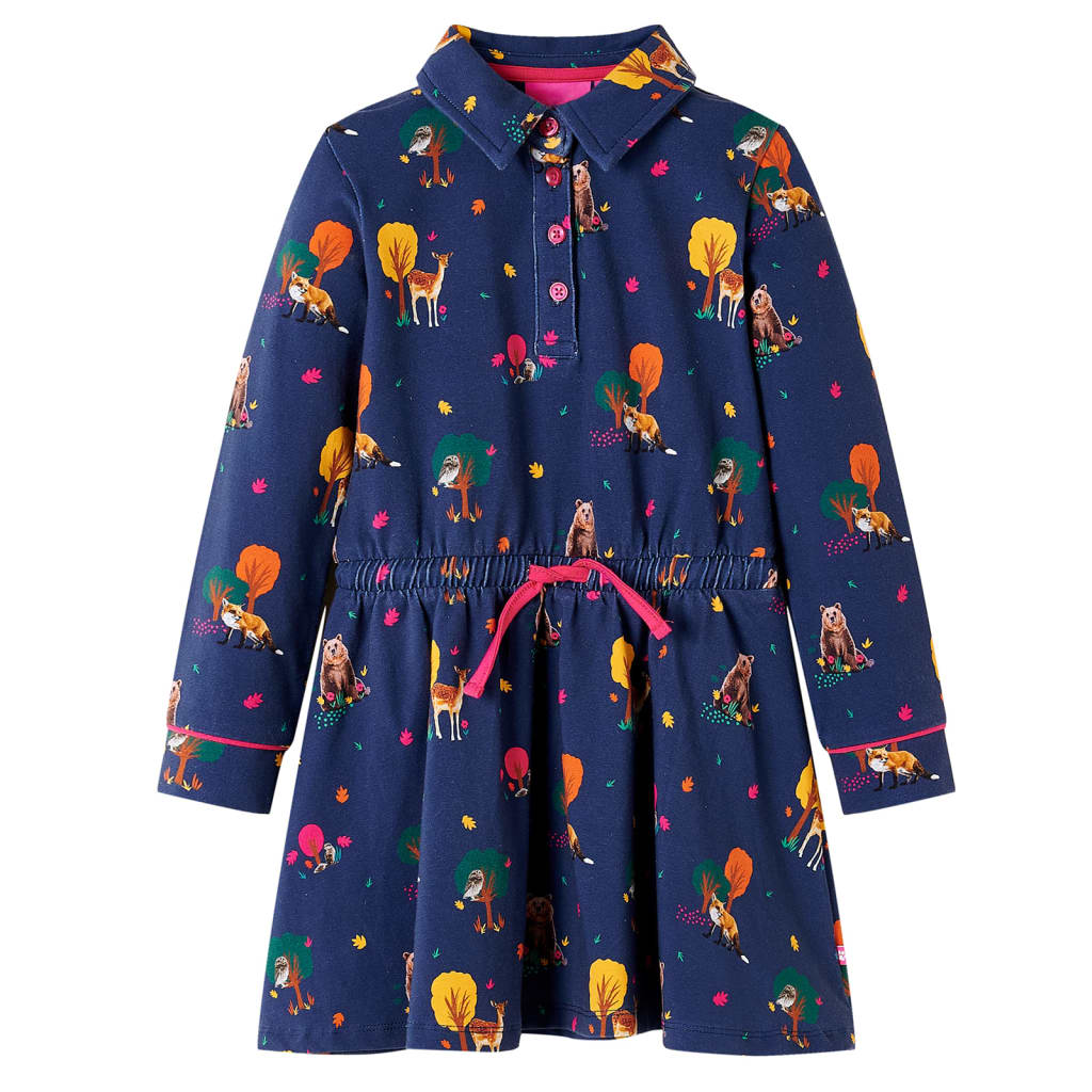 Vidaxl kinderjurk lange mouwen en trekkoord 140 marineblauw