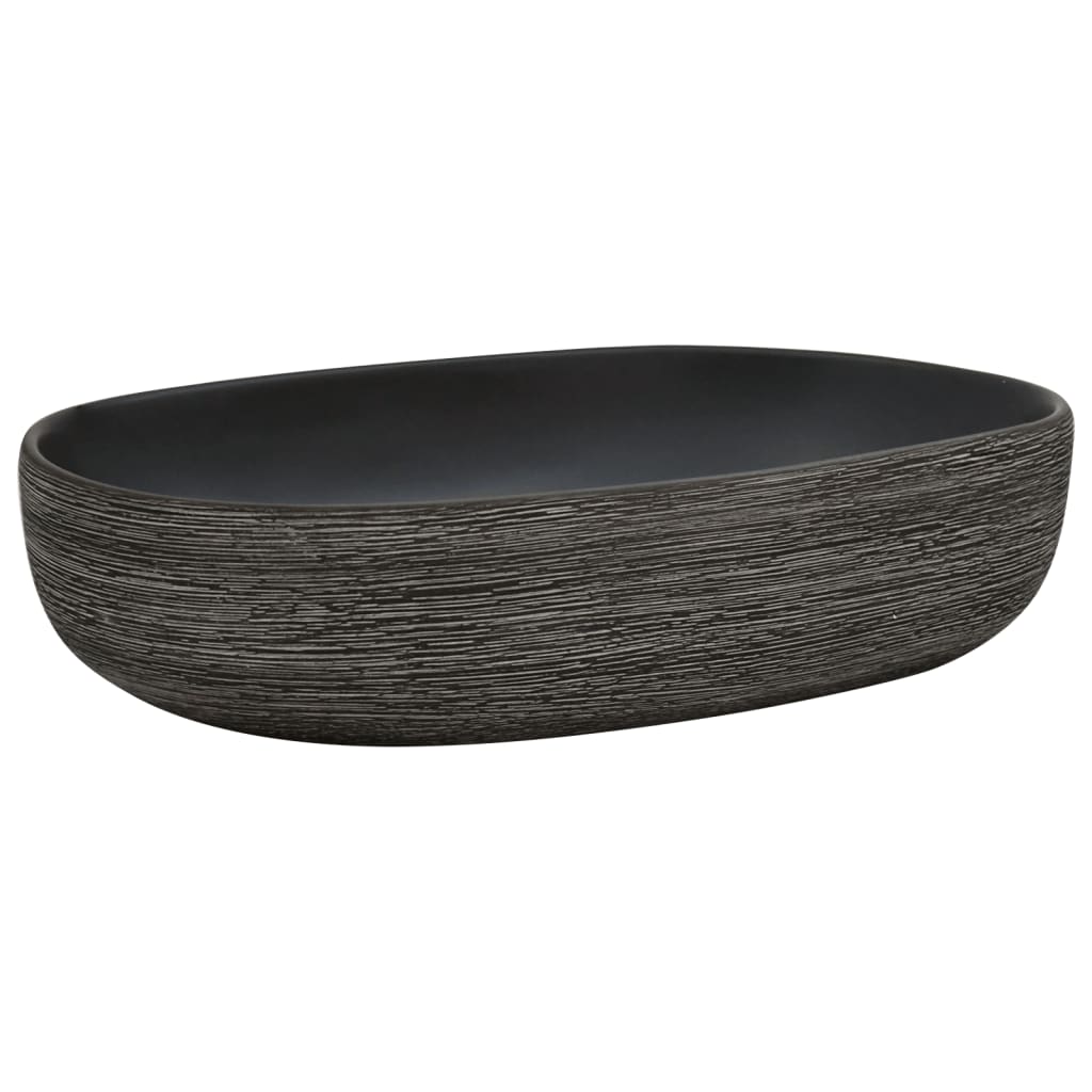 Vidaxl opzetwasbak ovaal 59x40x14 cm keramiek grijs en zwart