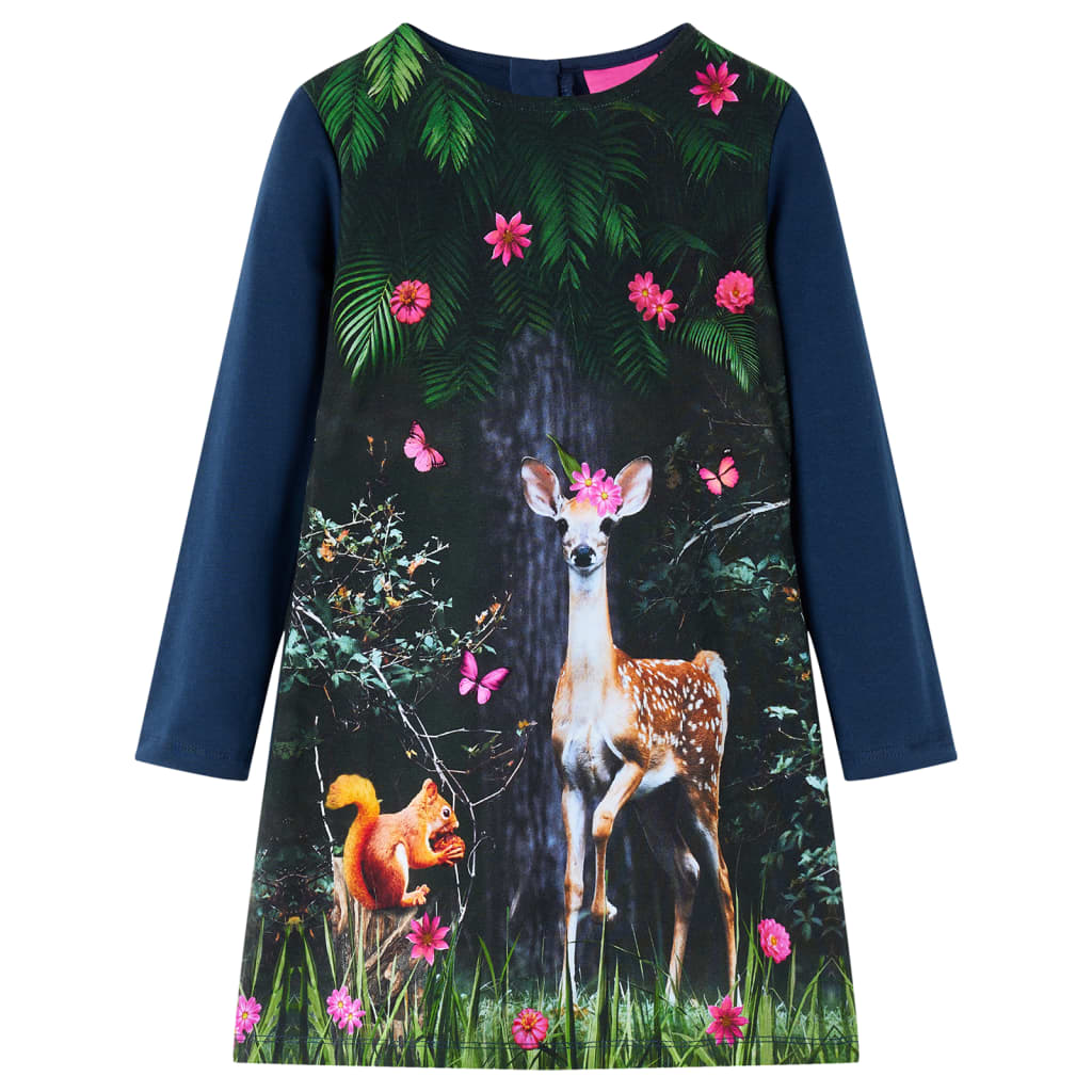 Vidaxl kinderjurk met lange mouwen 140 marineblauw
