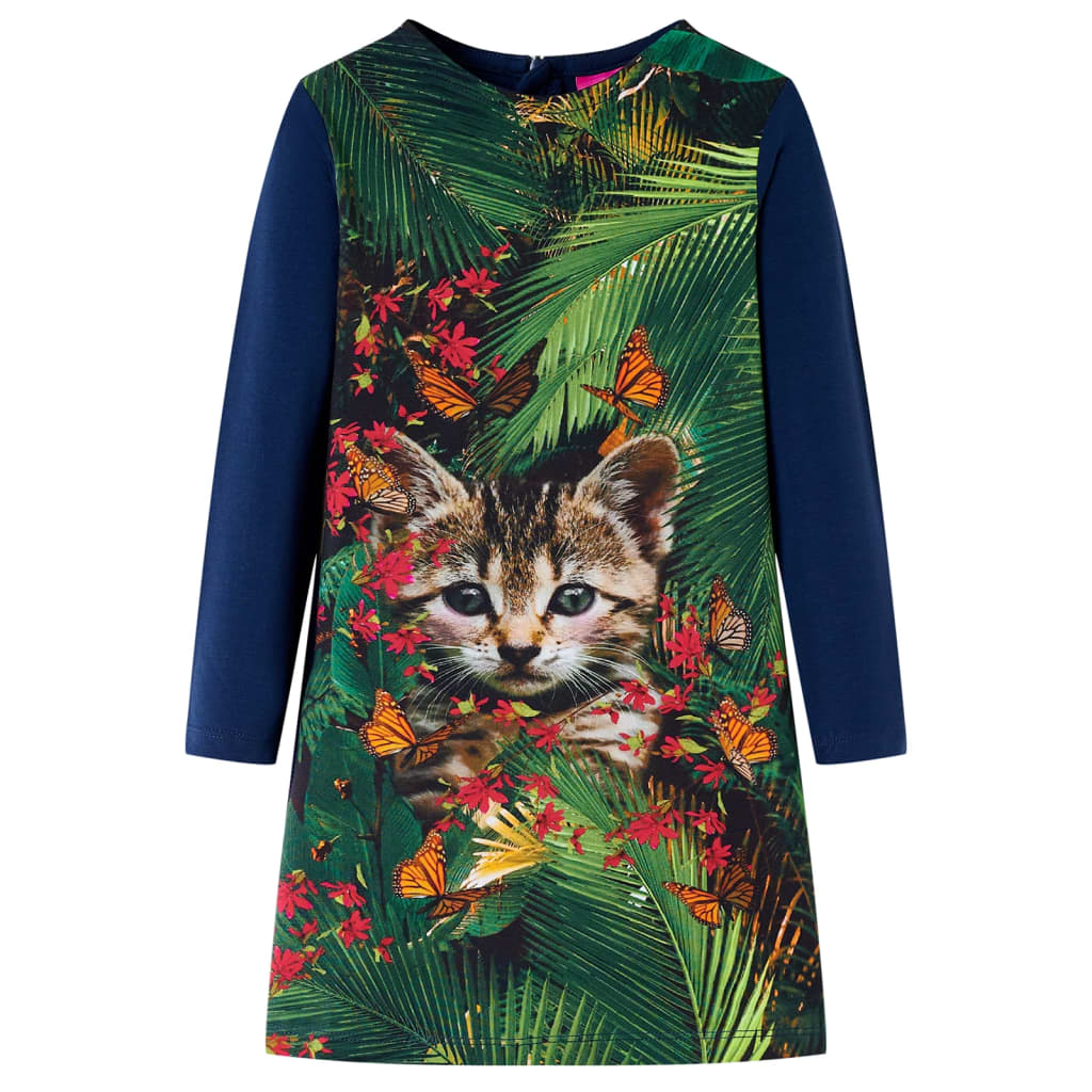 VidaXL Kinderjurk met lange mouwen 140 marineblauw