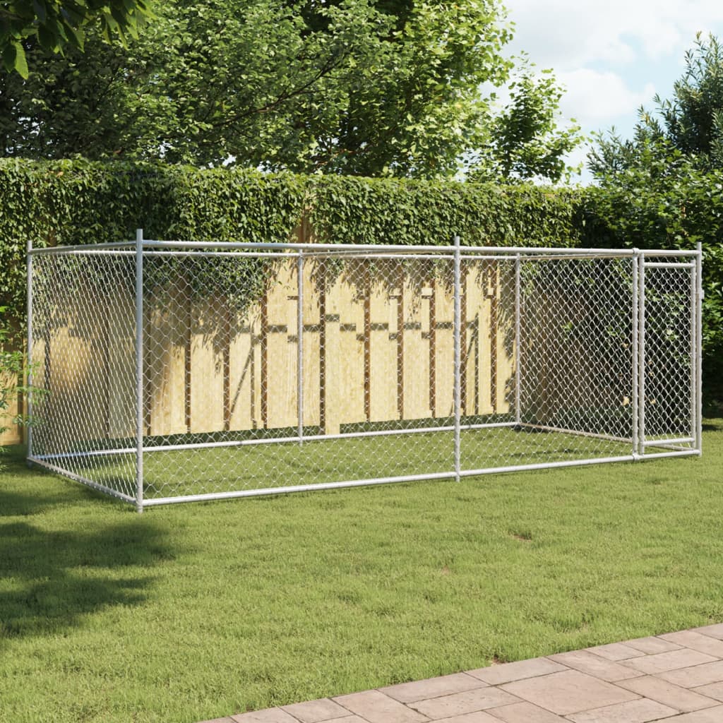 Vidaxl hondenhok met deur 4x2x1,5 m gegalvaniseerd staal grijs