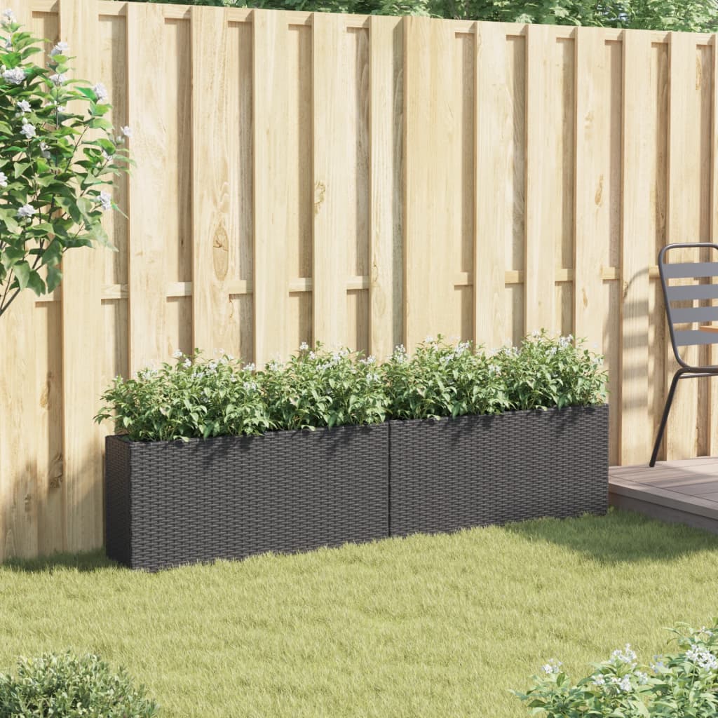 Vidaxl plantenbakken met 2 potten 2 st 90x20x40 cm poly rattan zwart