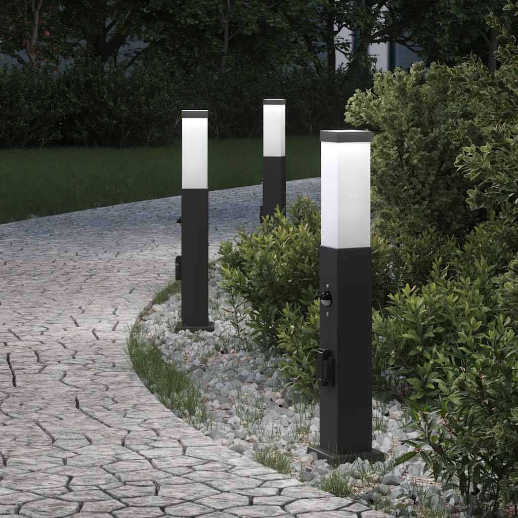 Vidaxl bolderverlichting met sensor en stopcontact 3 stuks 50 cm zwart ip44