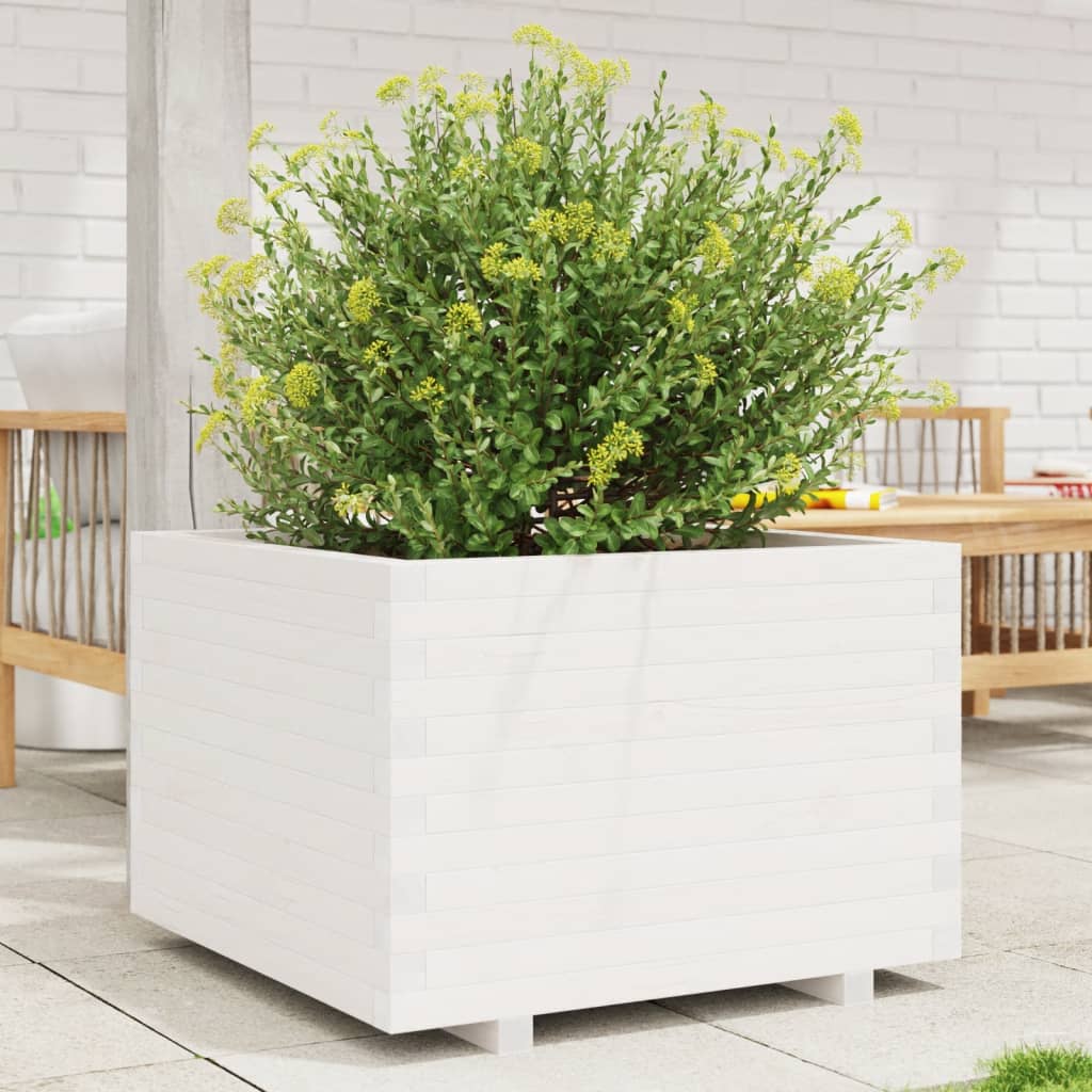Vidaxl plantenbak 70x70x49,5 cm massief grenenhout wit