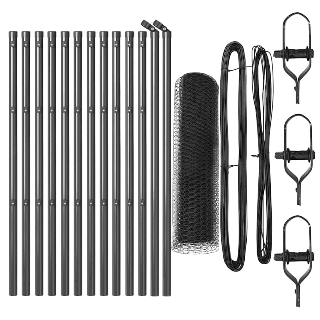 Vidaxl afrasteringspaal grijs 25 x 0,4 m (25 mm gaas) staal en pvc