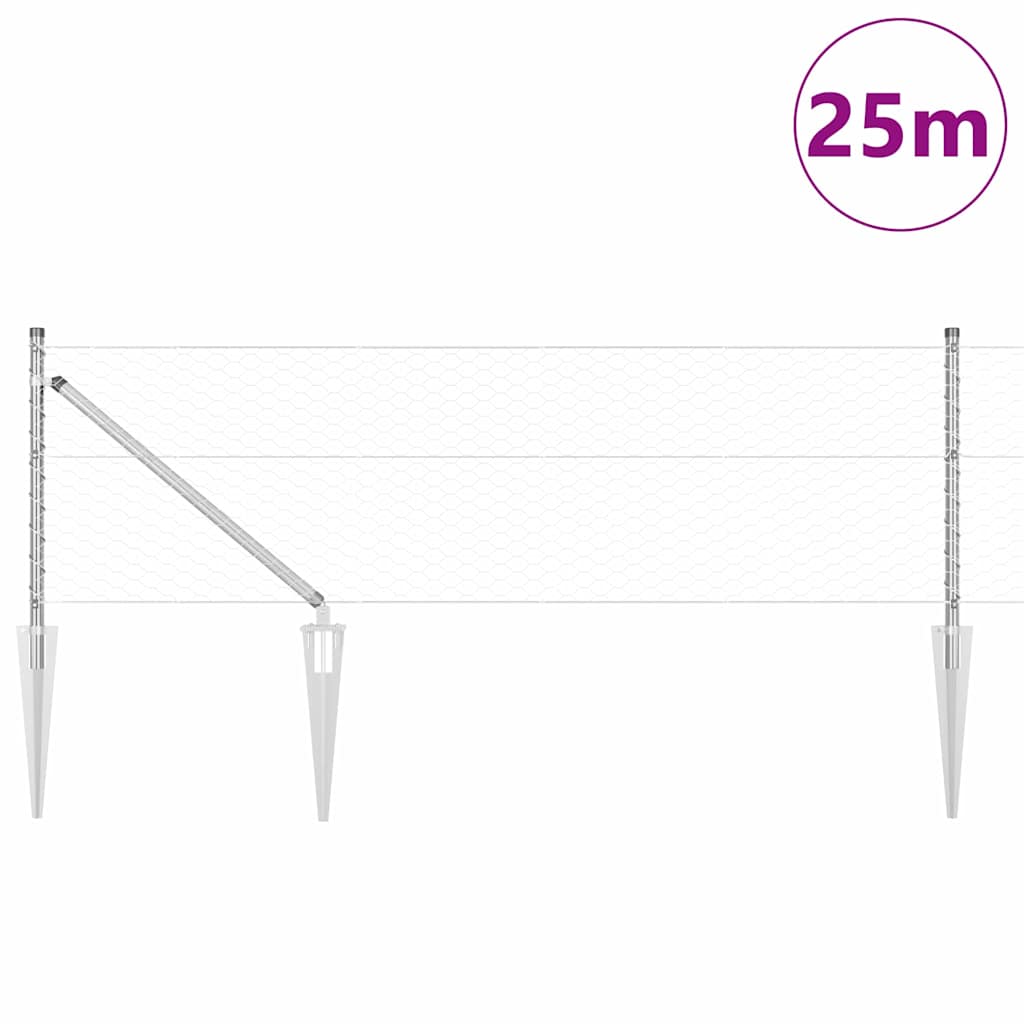 Vidaxl afrasteringspaal zilver 25 x 0,6 m (36 mm gaas) staal