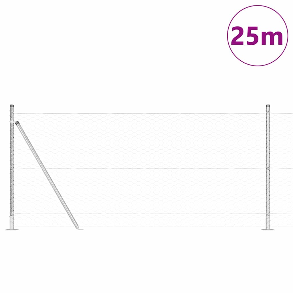 Vidaxl afrasteringspaal zilver 25 x 1 m (36 mm gaas) staal
