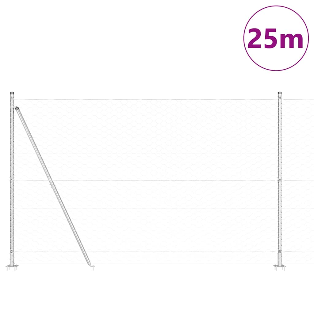 Vidaxl afrasteringspaal zilver 25 x 1,4 m (50 mm gaas) staal