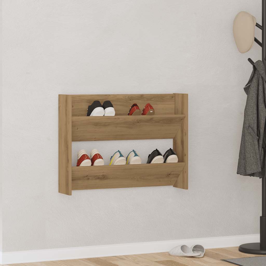 Vidaxl wandschoenenkast 80x18x60 cm bewerkt hout artisanaal eikenkleur