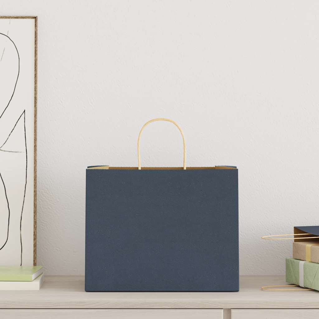 Vidaxl papieren zakken 250 st met hengsels 32x22x24 cm blauw