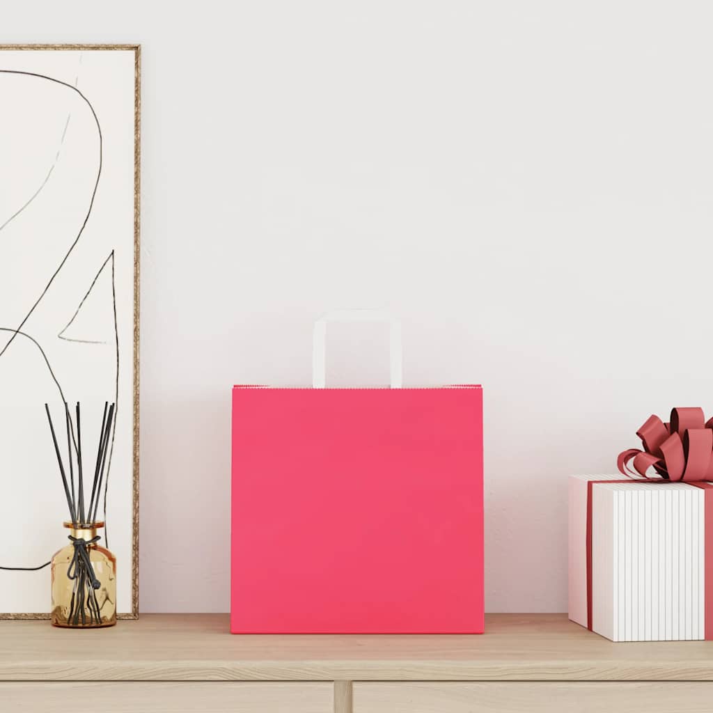 Vidaxl papieren zakken 250 st met hengsels 26x17x25 cm roze