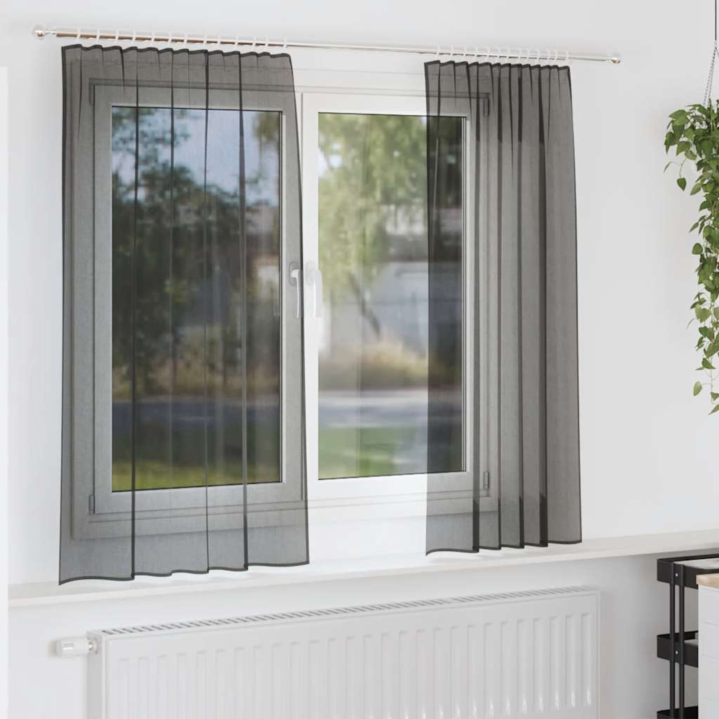 Vidaxl gordijnen voile met roedezakken 2 st zwart