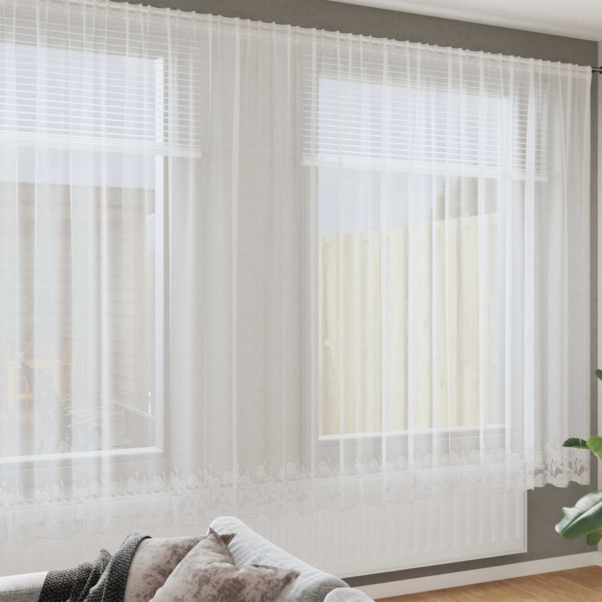 Vidaxl kantgordijn met gordijnen bloemen wit 245 x 500 cm polyester