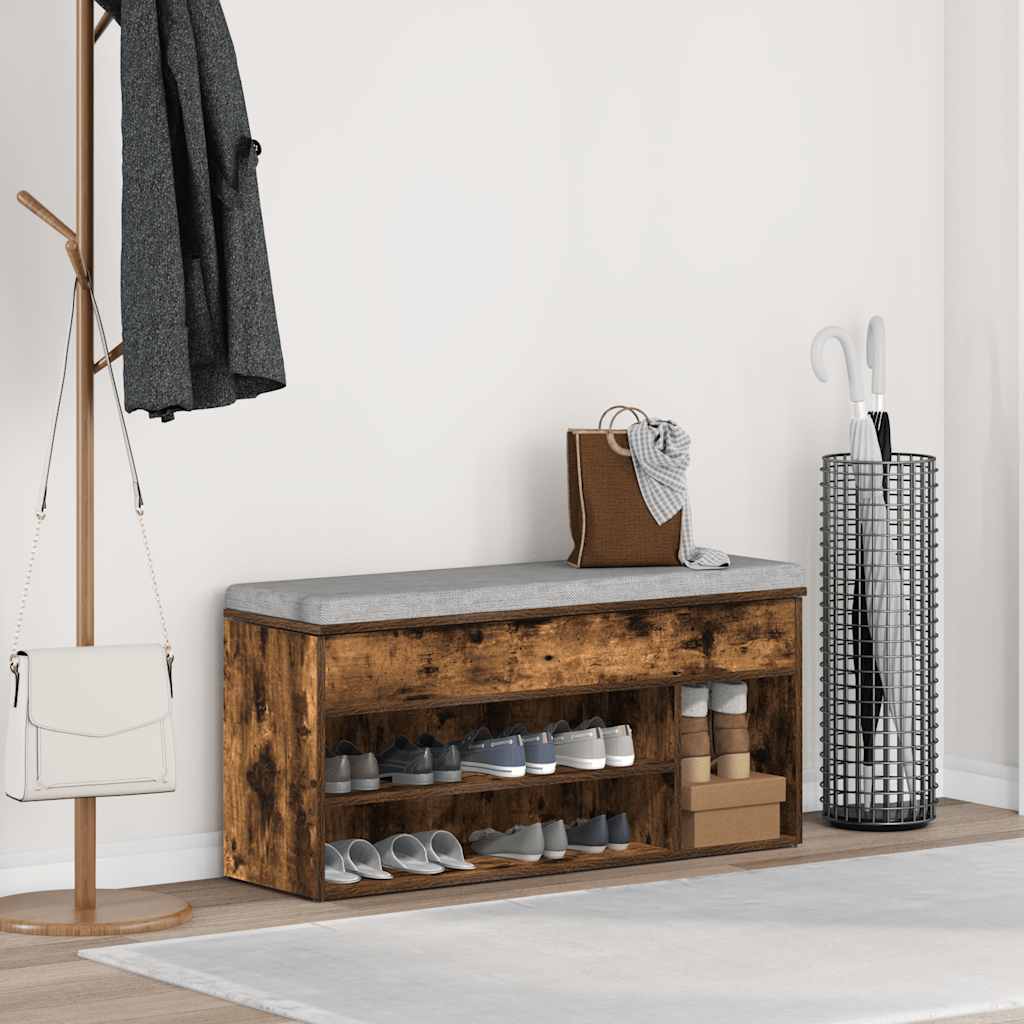 Vidaxl schoenenbank 102x30,5x45 cm bewerkt hout gerookt eikenkleurig