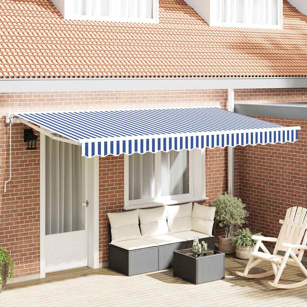 Vidaxl inklapbaar zonnescherm blauw en wit 350 x 200 cm