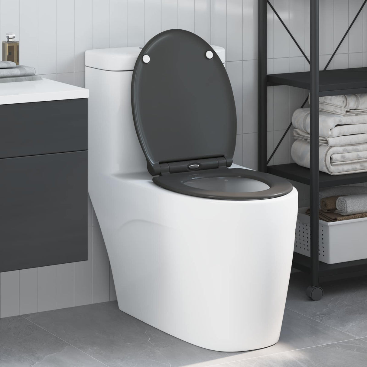 Vidaxl toiletzitting antraciet 47 x 37,5 x 3,8 cm duroplast