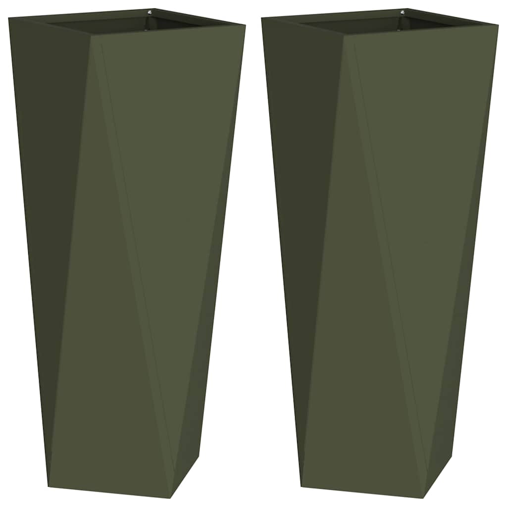 Vidaxl plantenbak 2 pcs olijf groen 30 x 30 x 75 cm staal