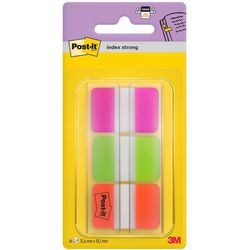 Post-it ® index strong, roze, groen, oranje, 25.4 x 38 mm, 22 tabs kleur dispenser