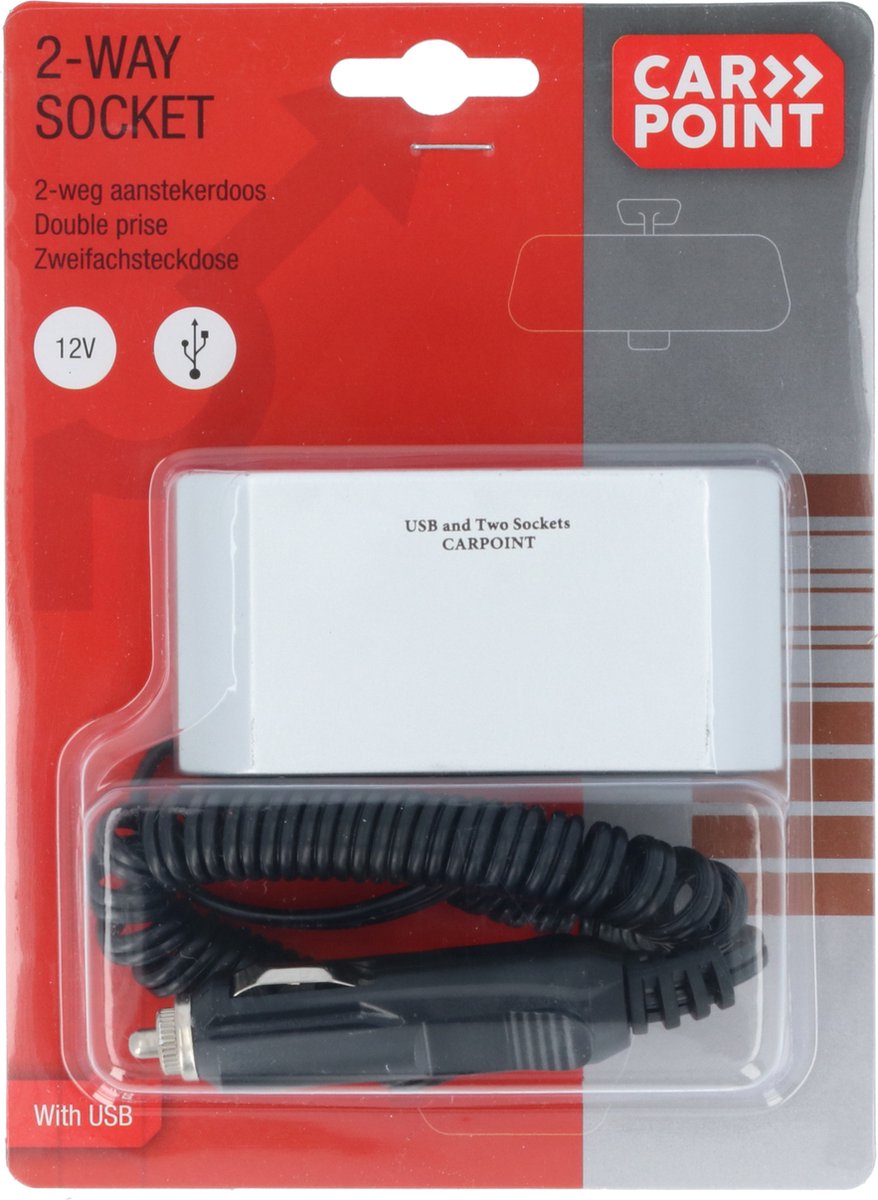 Carpoint 2-weg stekkerdoos 2x12v 1xusb 2.4a