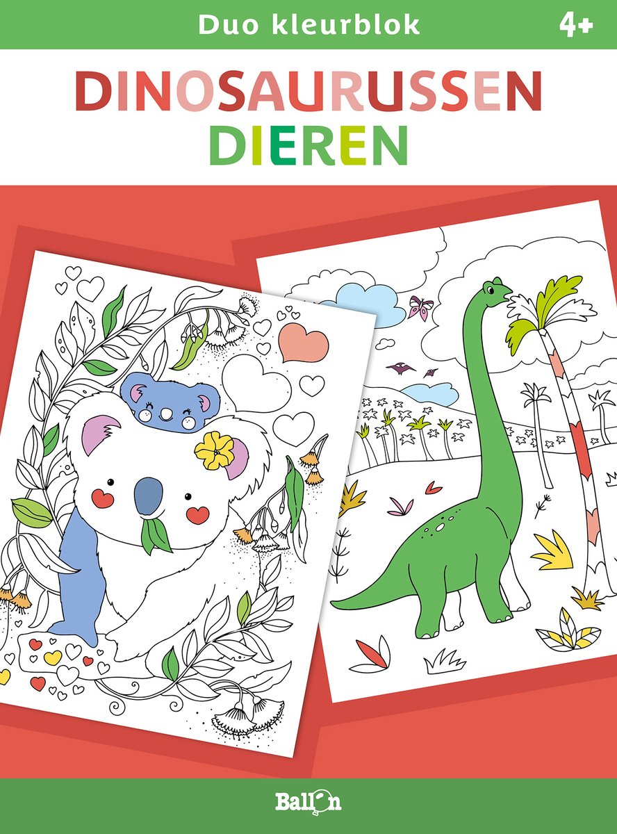 Ballon duokleurblok, dinosaurus en dieren. 4+