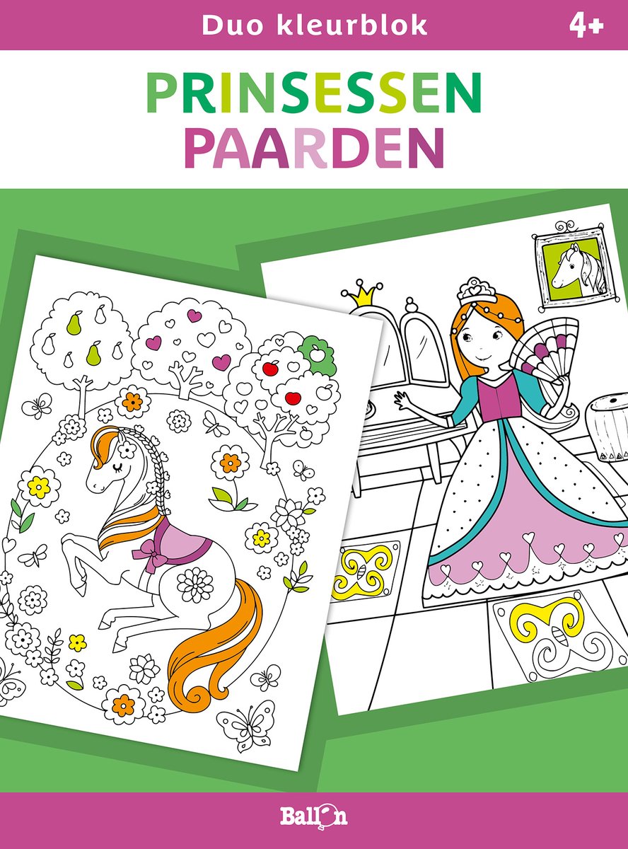 Ballon duo kleurblokken - prinsessen en paarden
