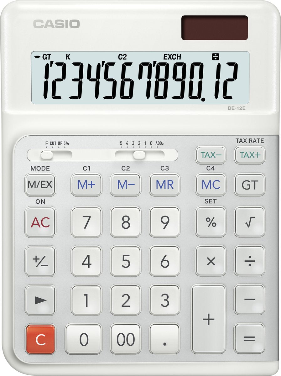 Casio de-12e - ergonomische bureaurekenmachine met innovatief traptoetsenbord voor rechtshandigen