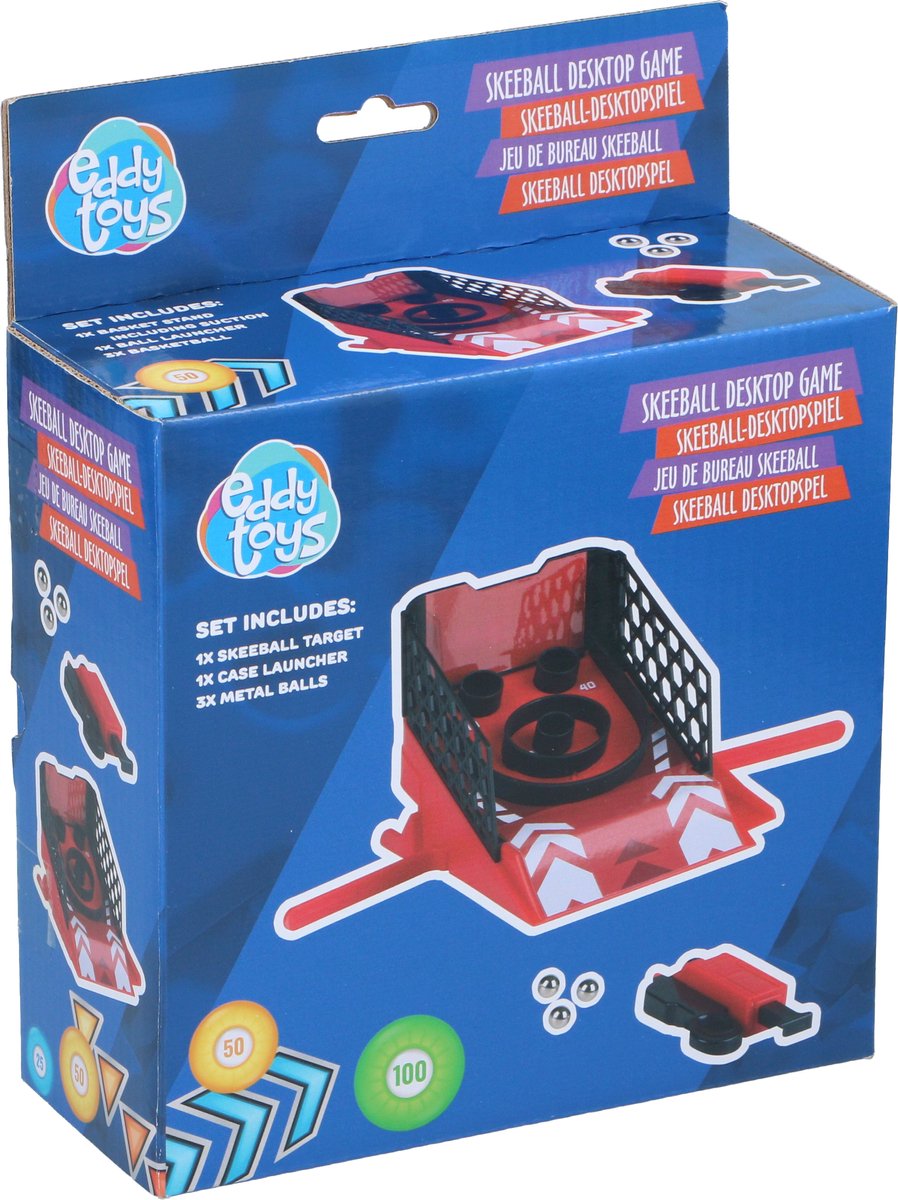 Eddy toys bureau skeeball spel - skeeball desktop game met lanceerder - inclusief 3 metalen ballen - tafelmodel met scorezones en zijhekken