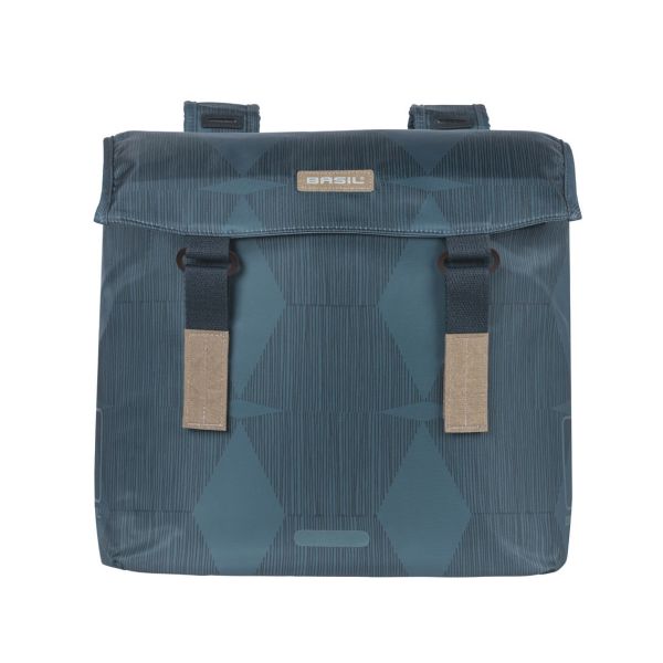 Basil Elegance dubbele fietstas, blauw, gerecycled PET, gevoerd, waterkerende sluiting, Universal Bridge, 40-49L